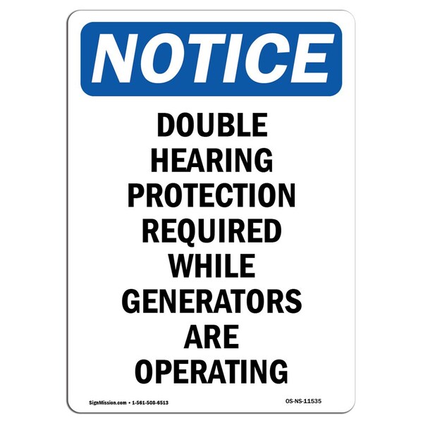 Signmission OSHA Sign, Double Hearing Protection Required, 10in X 7in Rigid Plastic, 7" W, 10" H, Portrait OS-NS-P-710-V-11535 - main